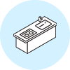 A drawing of a sink and counter in a circle.