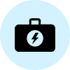 A black and white icon of an emergency kit.