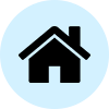 A black house icon on a blue background